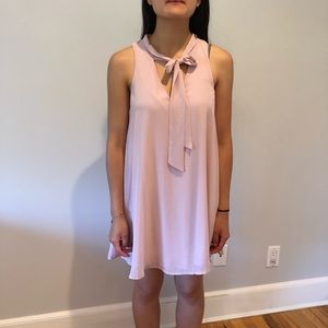Pink A line flowy mini dress with front neck tie